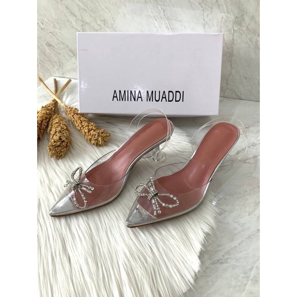 Sepatu Kaca Transparan Hak Tinggi Wanita AM Transparent Glass High Heels 7cm Premium Import, Casual 