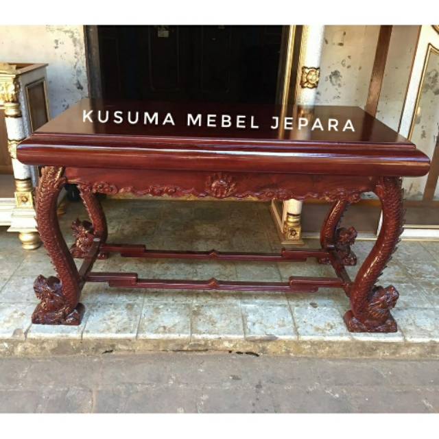 Meja Altar Sembahyang Ukir Relief Motif Naga Kayu Jati (Panjang 170cm)