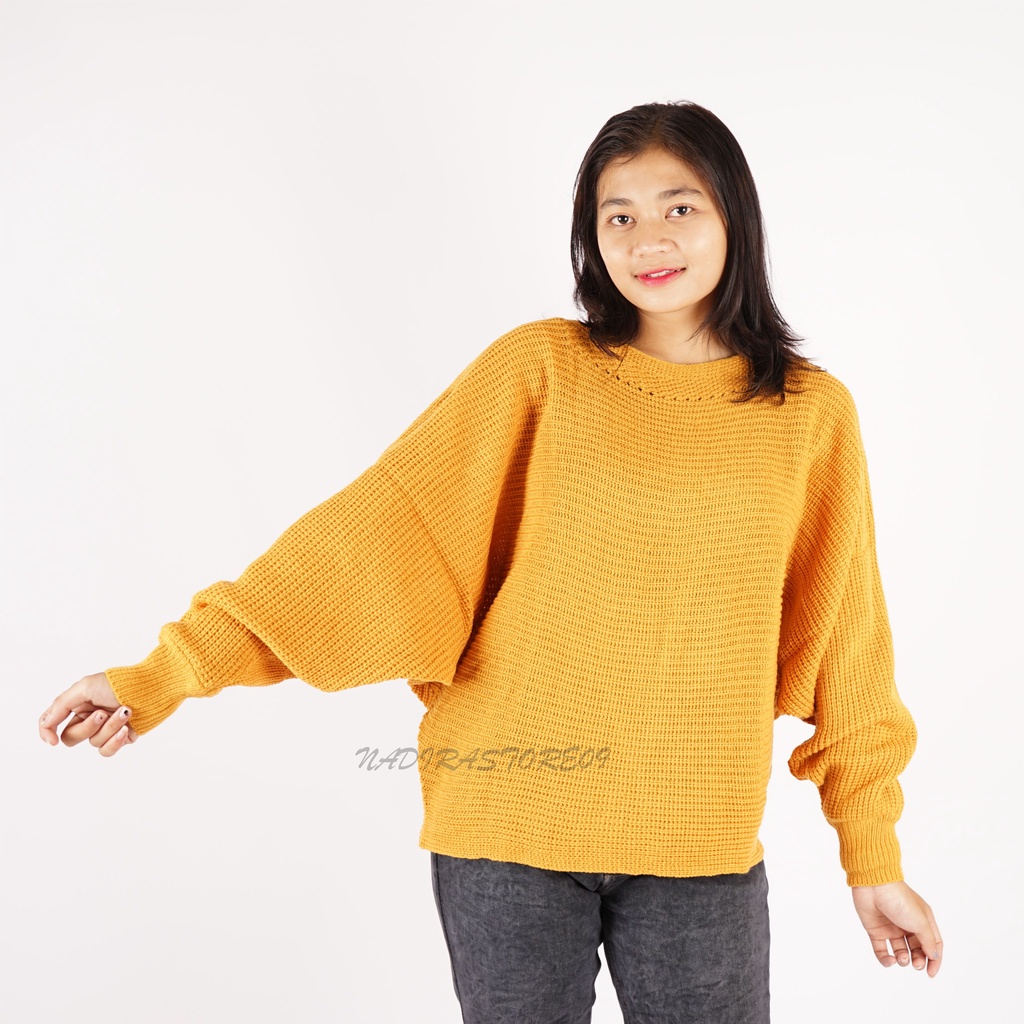 NADIRA Batwing Blues Corak Oversize Cardigan Rajut 7get