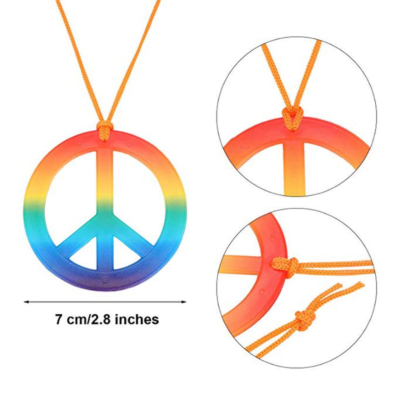 SIY  Hippie Costume Jewerly Set 60s 70s Rainbow Peace Sign Pendant Necklace Earrings