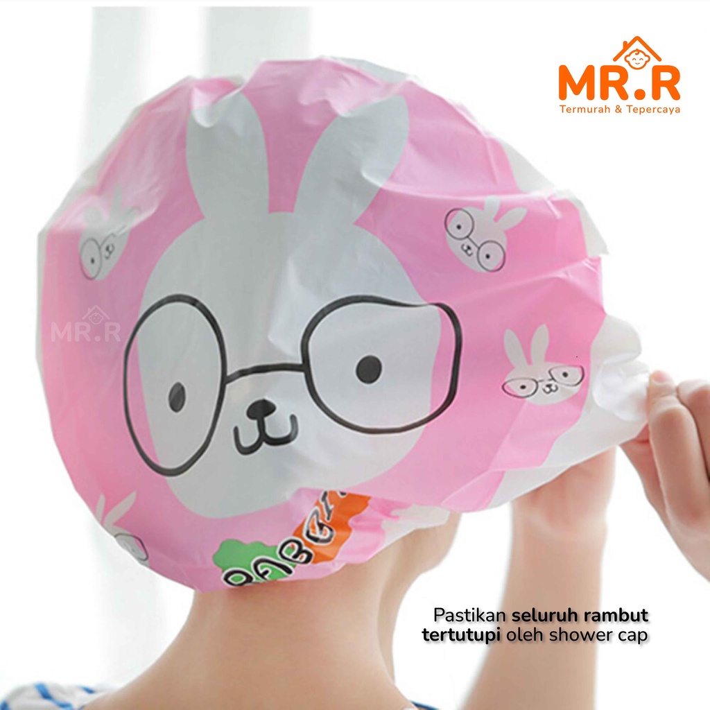 Shower Cap Topi Penutup Rambut Kepala Mandi Karakter Motif Dewasa Anak Anti Air Waterproof Bath