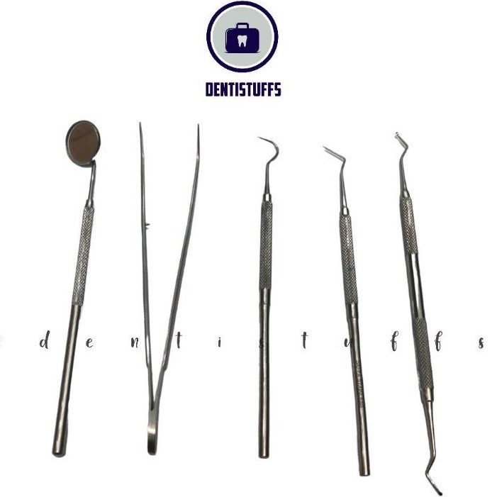 Alat standar dokter gigi dentistuffs | diagnostic set kaca mulut pinset sonde lurus ekskavator sonde