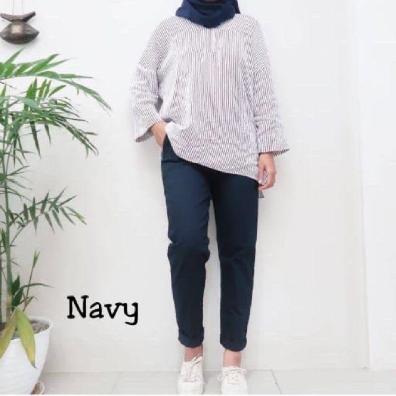 JUMBO BAGGY PANTS PREMIUM AMERICAN DRILL BIG SIZE 4L 5L 6L-NAVY