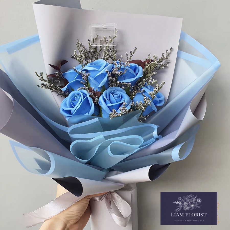 BUKET BUNGA MAWAR 6 STEM SPON/BUKET BUNGA ARTIFICIAL/BUKET ULANG TAHUN ANNIVERSARY WISUDA