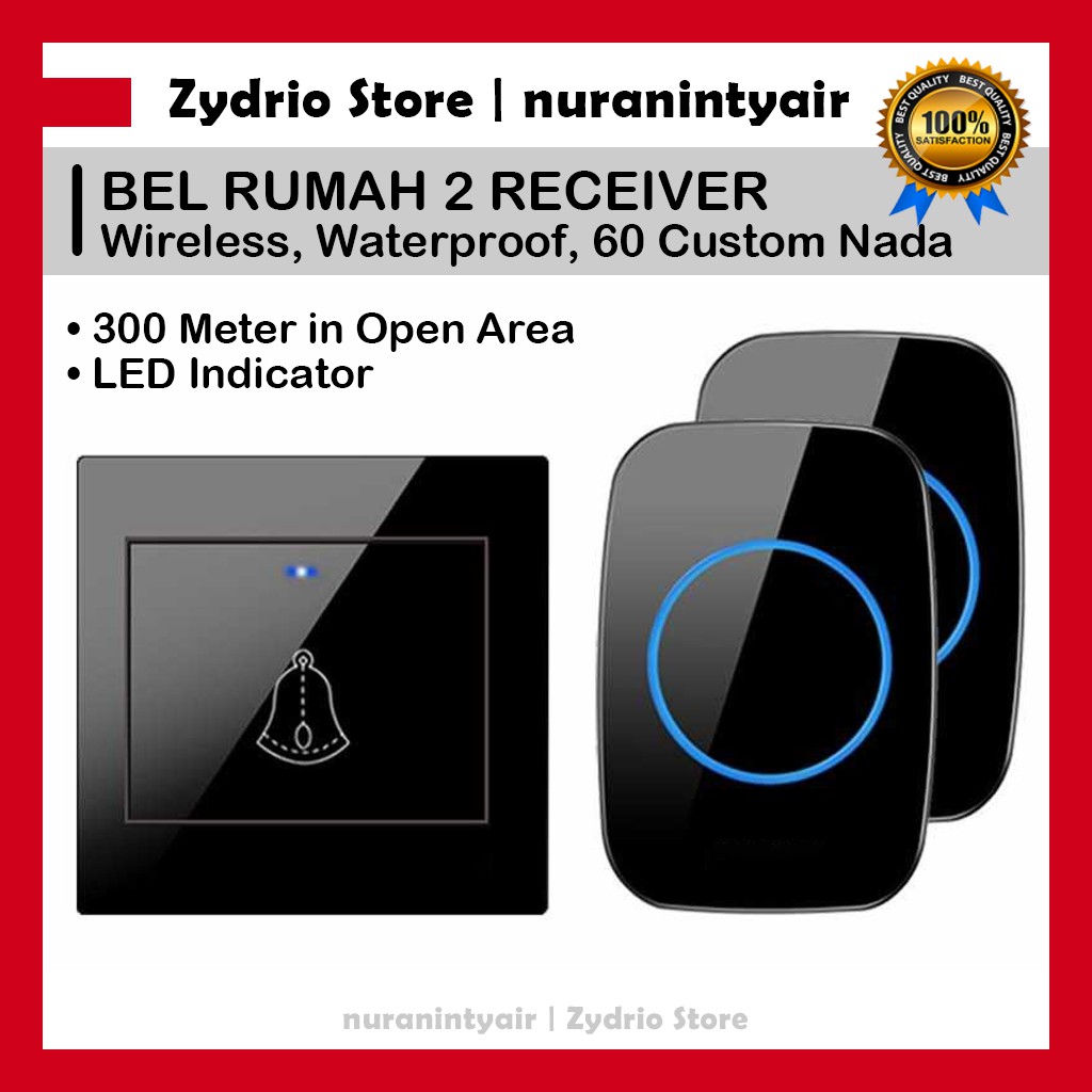 Bel Rumah Wireless 2 Receiver Waterproof / Bel Pintu Pagar Tanpa Kabel