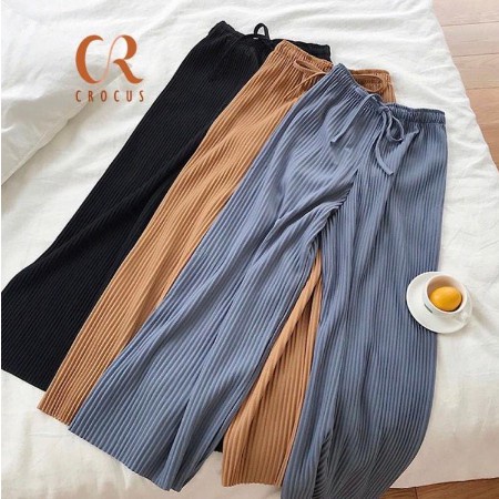 NAMOUTFIT Celana Kulot Plisket Lidi UNIQLO Panjang Premium Bahan Hyget Tebal Highwaist Daily Pants