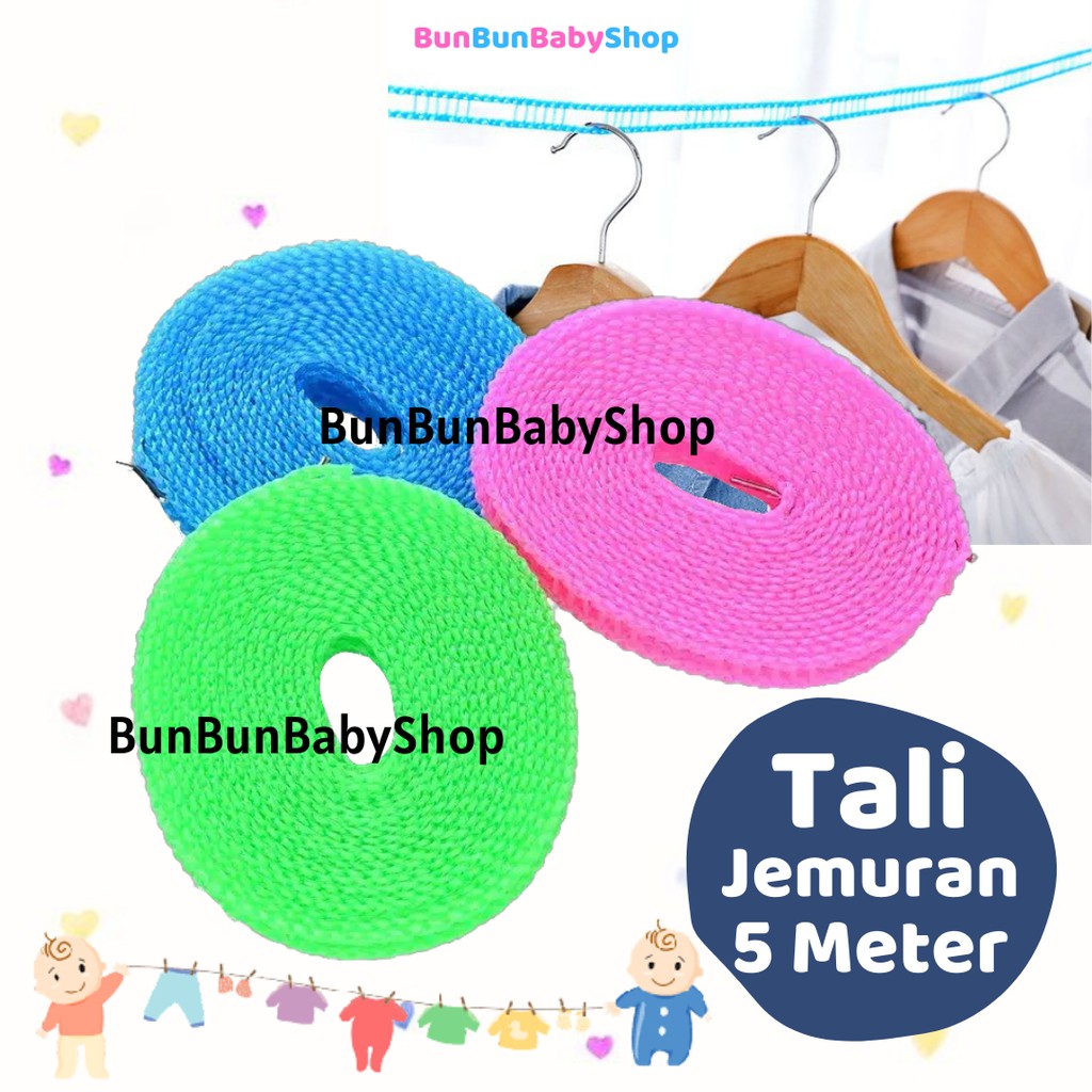 5 Meter Tali Jemuran Baju Lubang Gantungan Portable Murah Pakaian Perlengkapan Bayi New Born Praktis