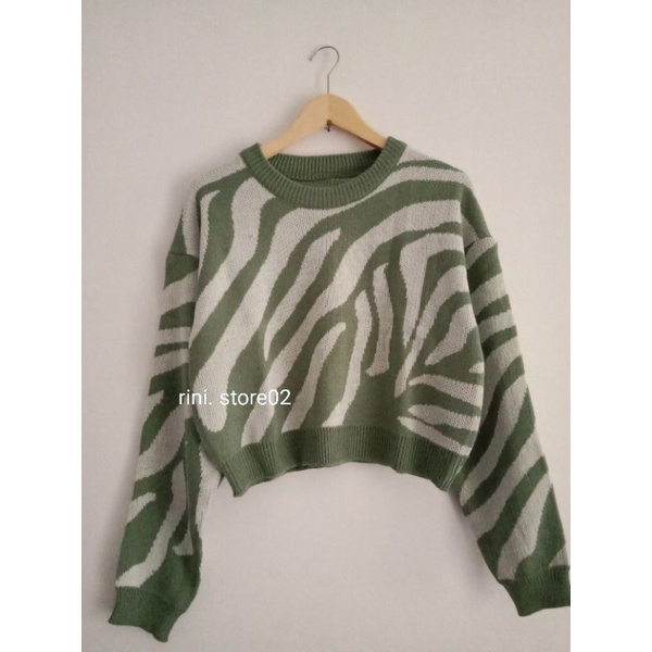 CREWNECK ZEBRA / SWEATER CROP KOREA RAJUT LEMBUT | BLOUSE / ATASAN IMFORT MOTIF  ZEBRA