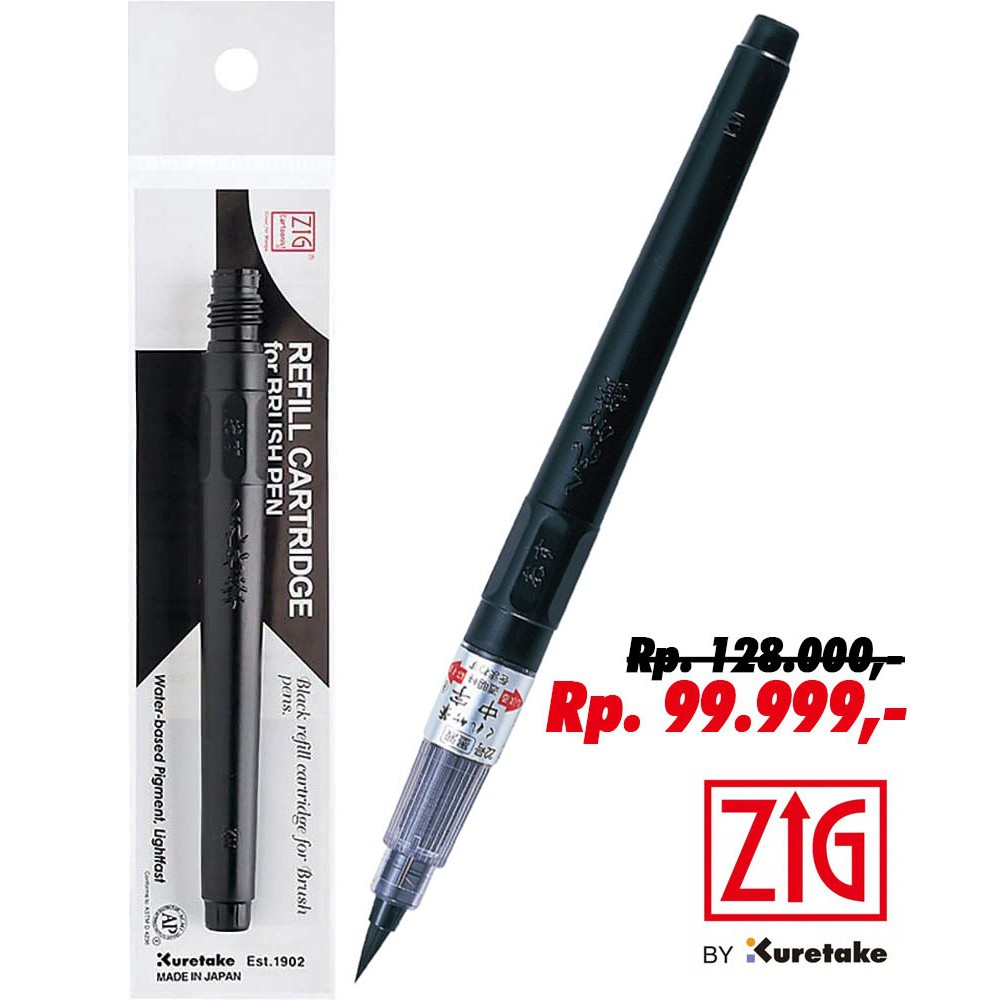 

(BUNDLE) ZIG KURETAKE Brush Pen Black No. 22 CNDM-150-22S & Refill Cartridge Black CNDAN-111-99