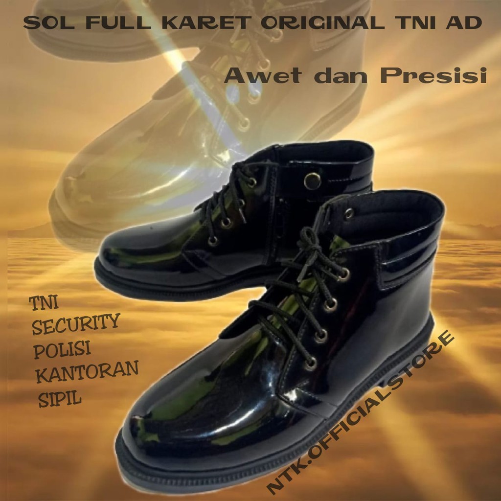 Sepatu Formal Pdh TNI Hitam Mengkilap Dinas PNS /Guru/Security/Satpam Outsole Original Tni AD Anti Slip