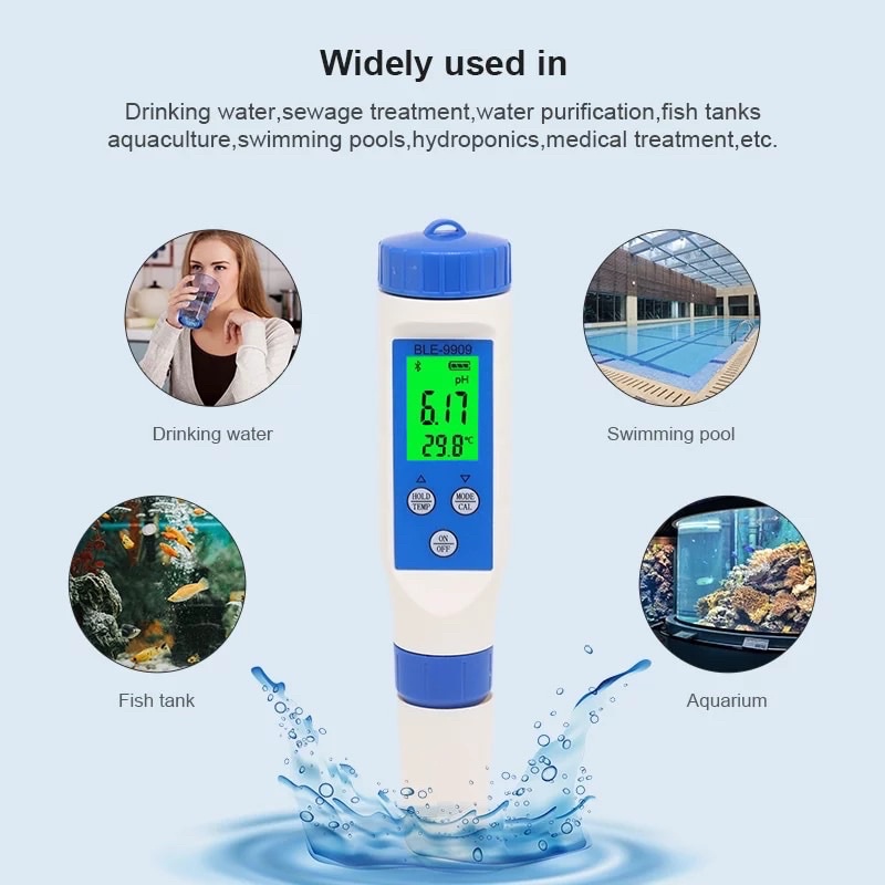 Digital Water Tester Bluetooth 5 in 1 BLE-9909 Salt-PH-EC-TDS-TEMP Meter