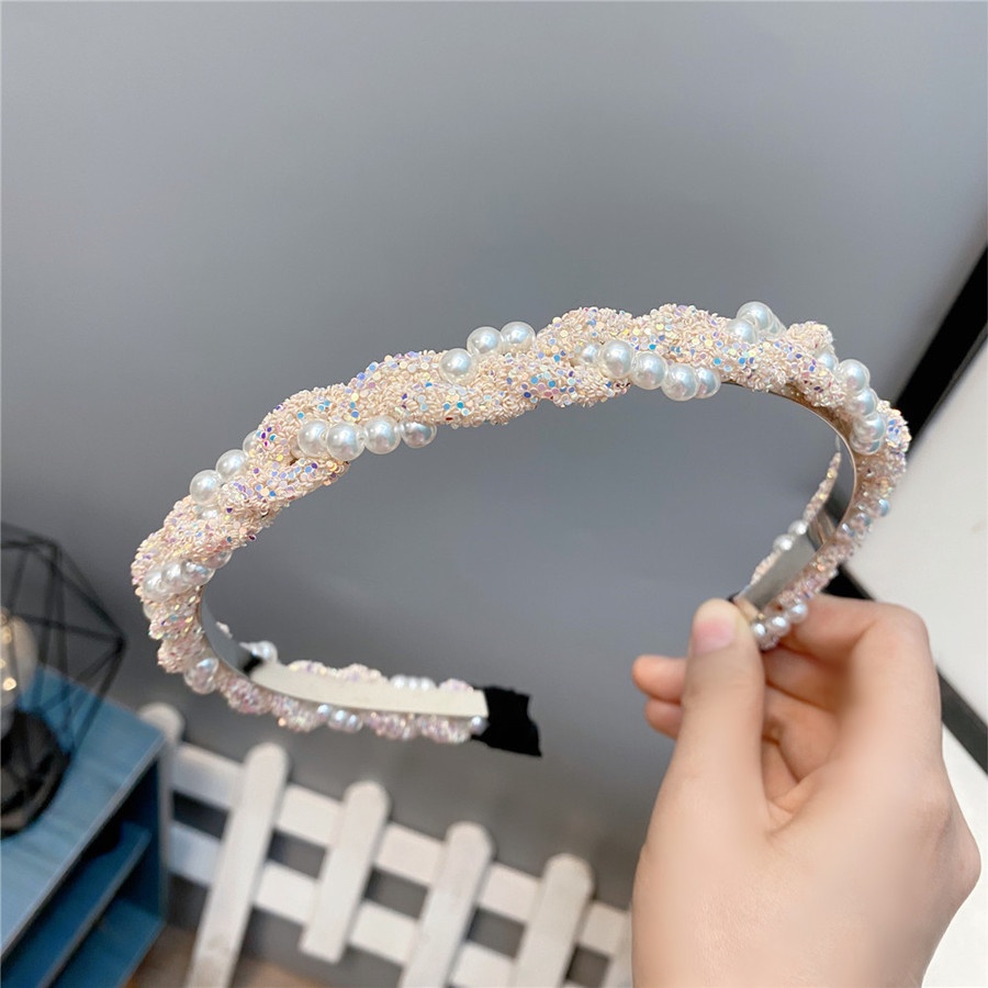 Korean Pearl Sequined Headband Twist Braided Shiny Hair Band Women Hair Accessories