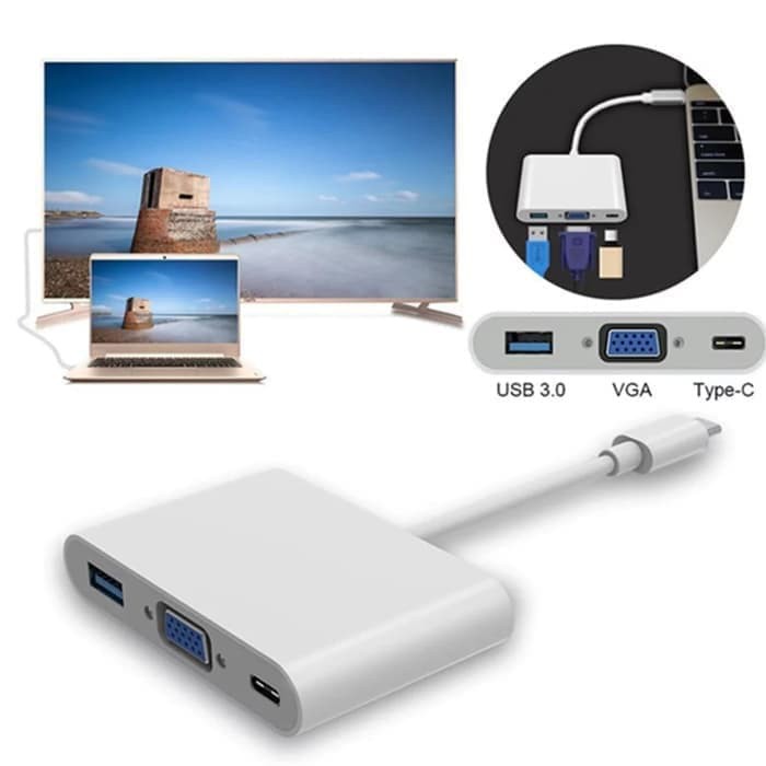 Kabel Converter USB 3.1 Type-C to 3 in 1 VGA Adapter + USB