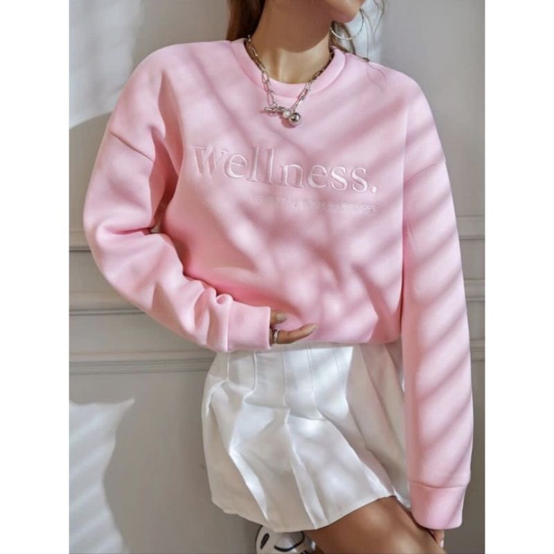 WELLNESS EMBROIDERY FLEECE SWEATER WANITA BAHAN FLEECE