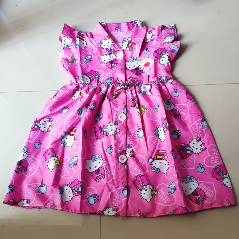 Dress anak 2 3 tahun kancing kartun hellokitty lol baju anak cewek perempuan lucu ( dress kancing HelloLoL )