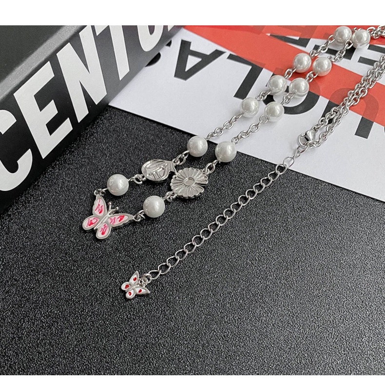 Butterfly Pearl Stitching Necklace Accessories Chain Jump Di Hip Hop Personality Fashion