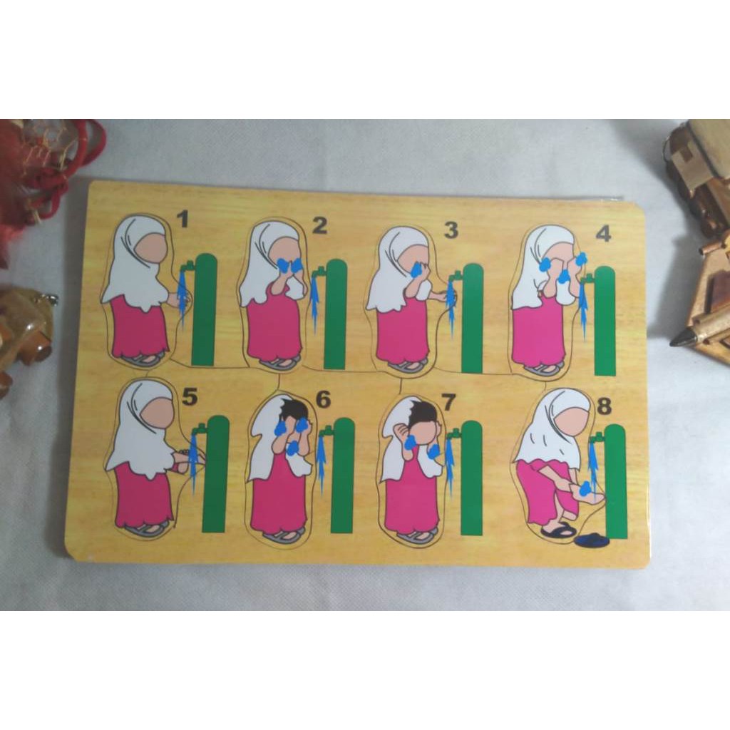 PUZZLE KAYU MAINAN EDUKASI PUZZLE GAMBAR GERAKAN WUDHU WANITA. RIENS COLLECTIONS