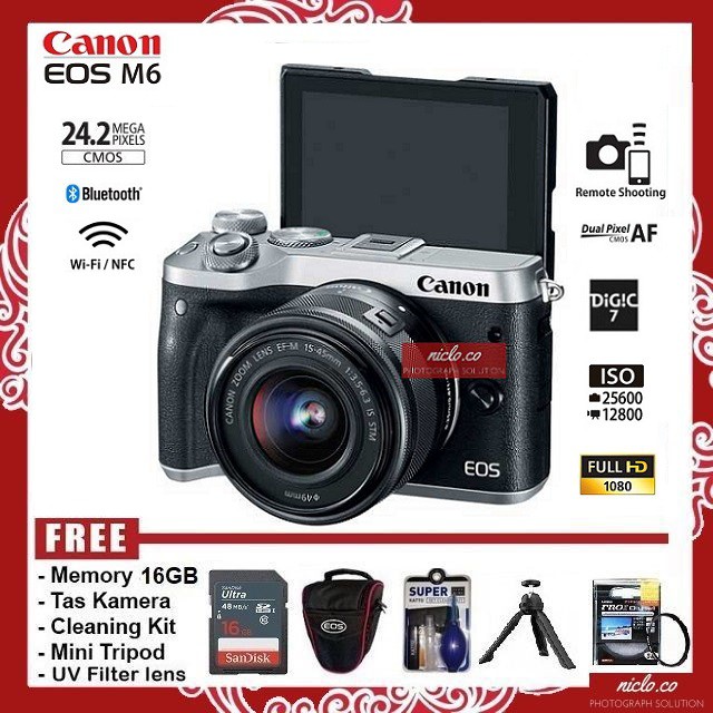 [NEW] KAMERA CANON EOS M6 + LENSA KIT 15-45MM IS STM WiFi - GARANSI 1 TAHUN - CAMERA MIRRORLESS M3