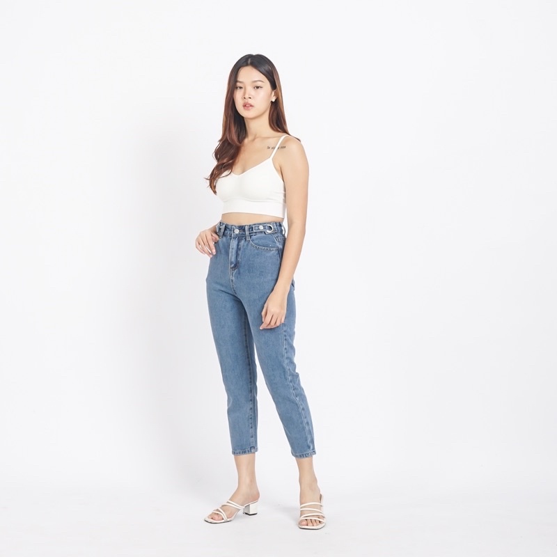 [LUXE.DLABEL]-Yuri Jeans | Highwaist Jeans Boyfriend Jeans Celana jeans panjang import karet wanita