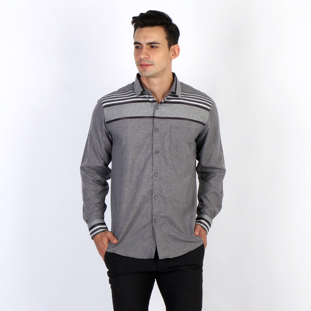 Simple Perfect x Trend One Kemeja Pria Lengan Panjang Casual Premium Horizontal Design-7731 grey