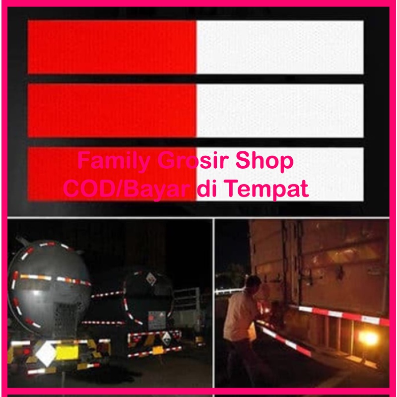 (5pcs) Stiker reflektor sticker pemantul cahaya merah putih plang truk mobil motor