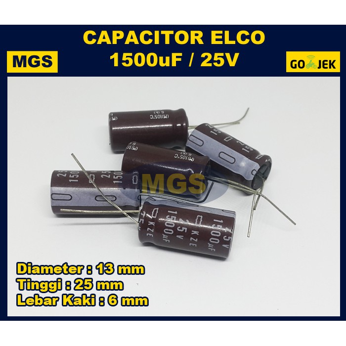 10Pcs Kapasitor Elco 1500uf 25v Capacitor Elko 1500uf 25v