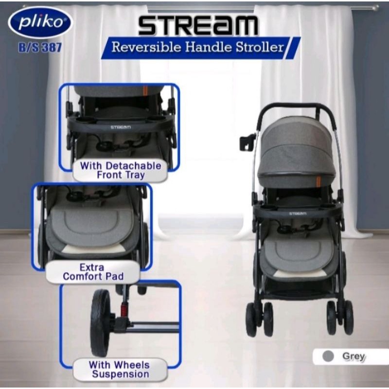 Pliko kereta dorong ayun handle 2 arah meja makan bayi besar nevada stream baby stroller