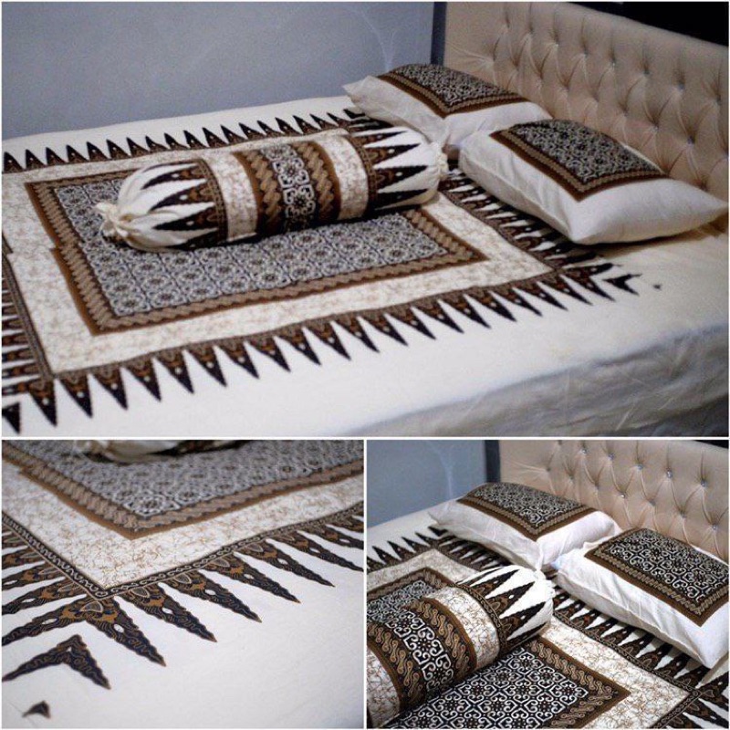 SET SPREI BATIK DAN BED COVER BATIK SOGAN WAYANG SIZE 180 x 200cm