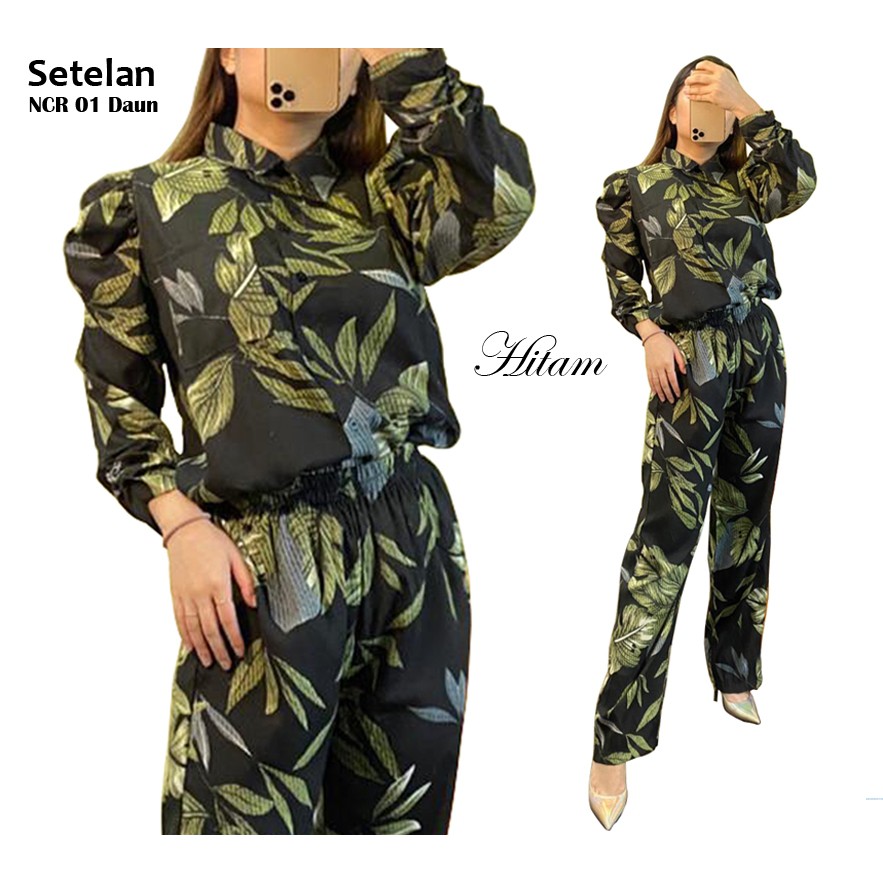 Setelan NCR01 Daun/Diskon Setelan Celana Rayon Daun /New One Set Rayon/Pakaian Remaja Best Seller
