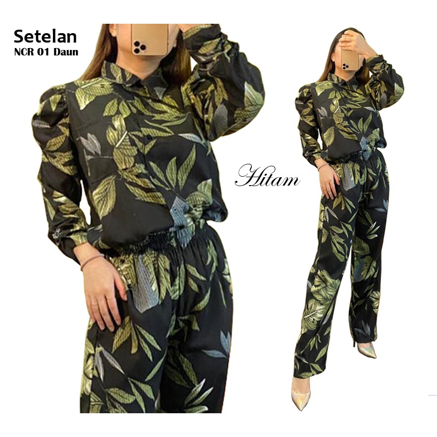 Setelan NCR01 Daun/Promo Fashion Muslim Murah/Setelan Motif Abstrak/Pakaian Wanita Diskon