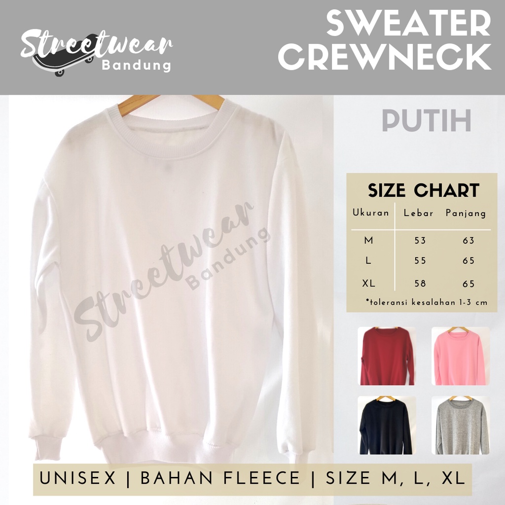 PROMO SWEATER POLOS MURAH PRIA/WANITA KUALITAS PREMIUM, CREWNECK PUTIH