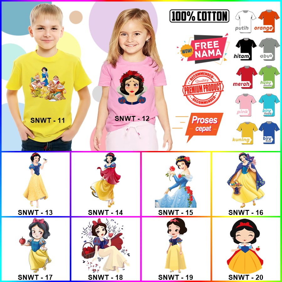 Baju Kaos ANAK DAN DEWASA SNOW WHITE COUPLE (FREE NAMA)