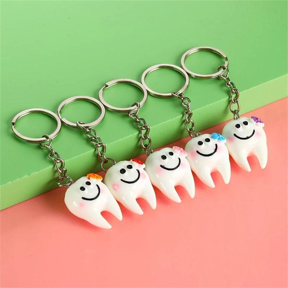 Lanfy Dental Key chain 5Pcs Simulasi Kartun Resin Bentuk Gigi Indah Teeth Key Rings