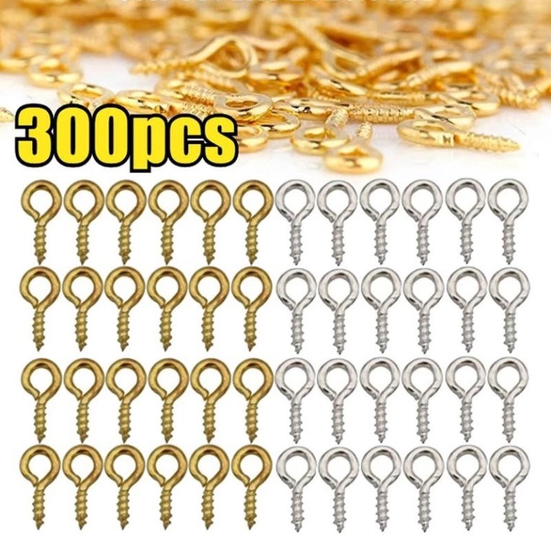 300pcs / Set Pin / Kait / Kait / Kait / Sekrup Mini Untuk Membuat Perhiasan DIY