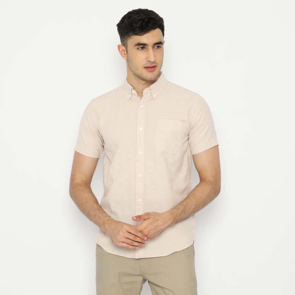 Mecca_shop24/Kemeja Casual Pria Pendek Pocket Cream/Kemeja Polos Slimfit Pria