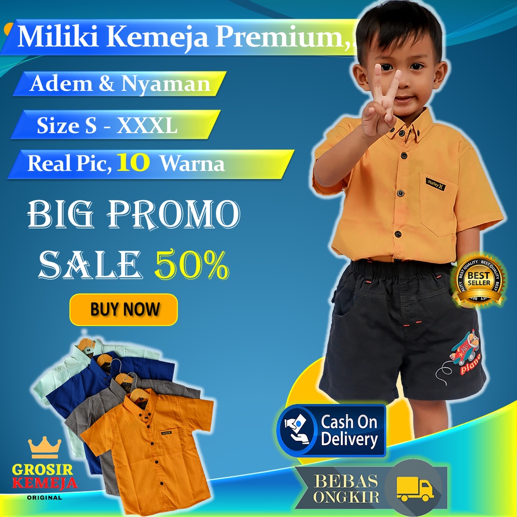 Baju Atasan Kemeja Kameja Kmeja Krmja Hem Hitam Item Htam Polos Couple Anak Kids Sd Laki Laki Pria C