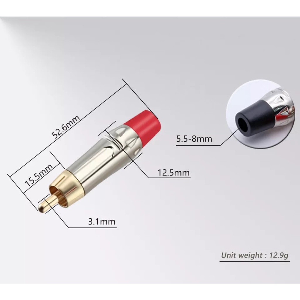 RCA Plug Connector Gold Plated Kabel Audio 2 Pasang Merah + Hitam