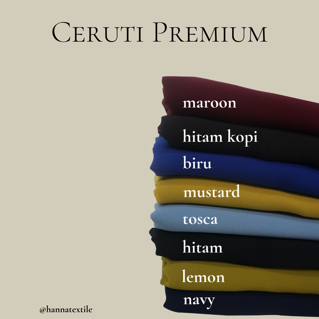 Hanna Textile - kain ceruty premium - kain meteran polos - ceruti warna basic - kain termurah