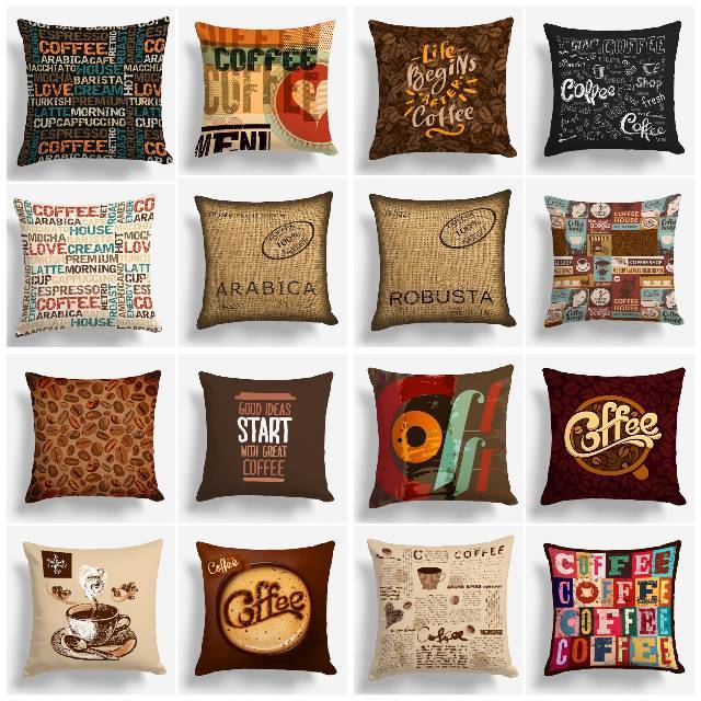 BANTAL SOFA PRINT MOTIF COFFEE KOPI CAFE 40X40 CM