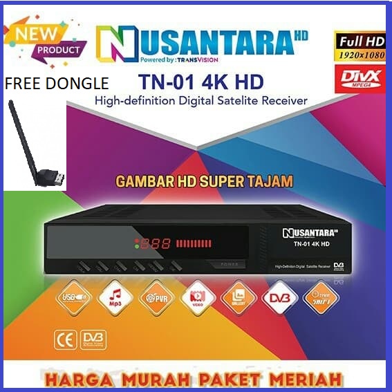 Tanaka Digital receiver TN-01 4K Transvision Nusantara HD C-band+Donggle wifi