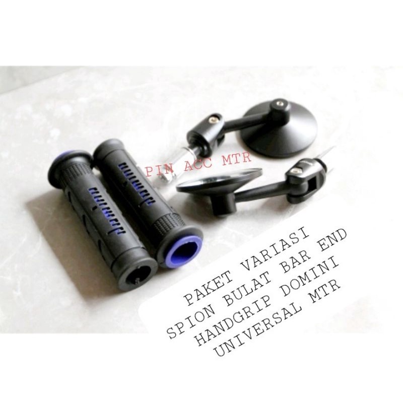 PAKET VARIASI SPION JALU BULAT BAR END + HANDGRIP DOMINO UNIVERSAL MOTOR