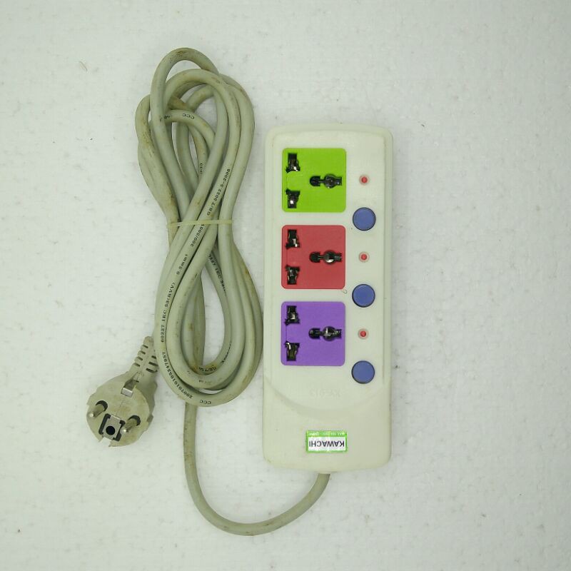 Multi Sokcet / Cok sambung Merk Kawachi 3 lubang+sakelar pemutus