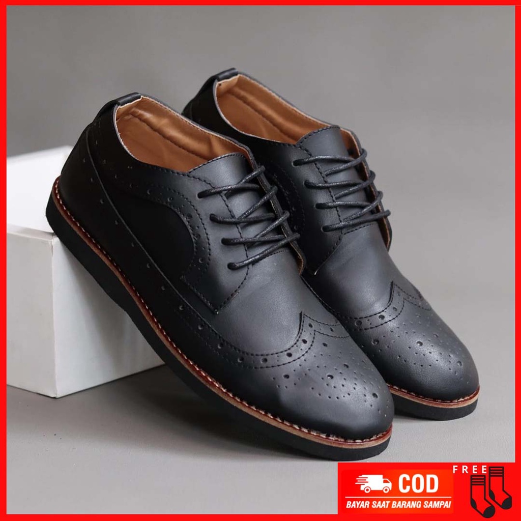 MOLK|Sepatu Formal Pantofel Pria Hitam Tali Kerja Kantor Kuliah Fashion Original Kulit Syintetik