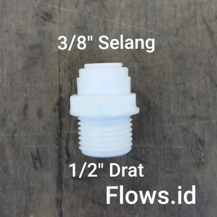 Sok Drat Luar (SDL) 1/2" Drat x 3/8" Selang Fitting Konektor RO Reverse Osmosis