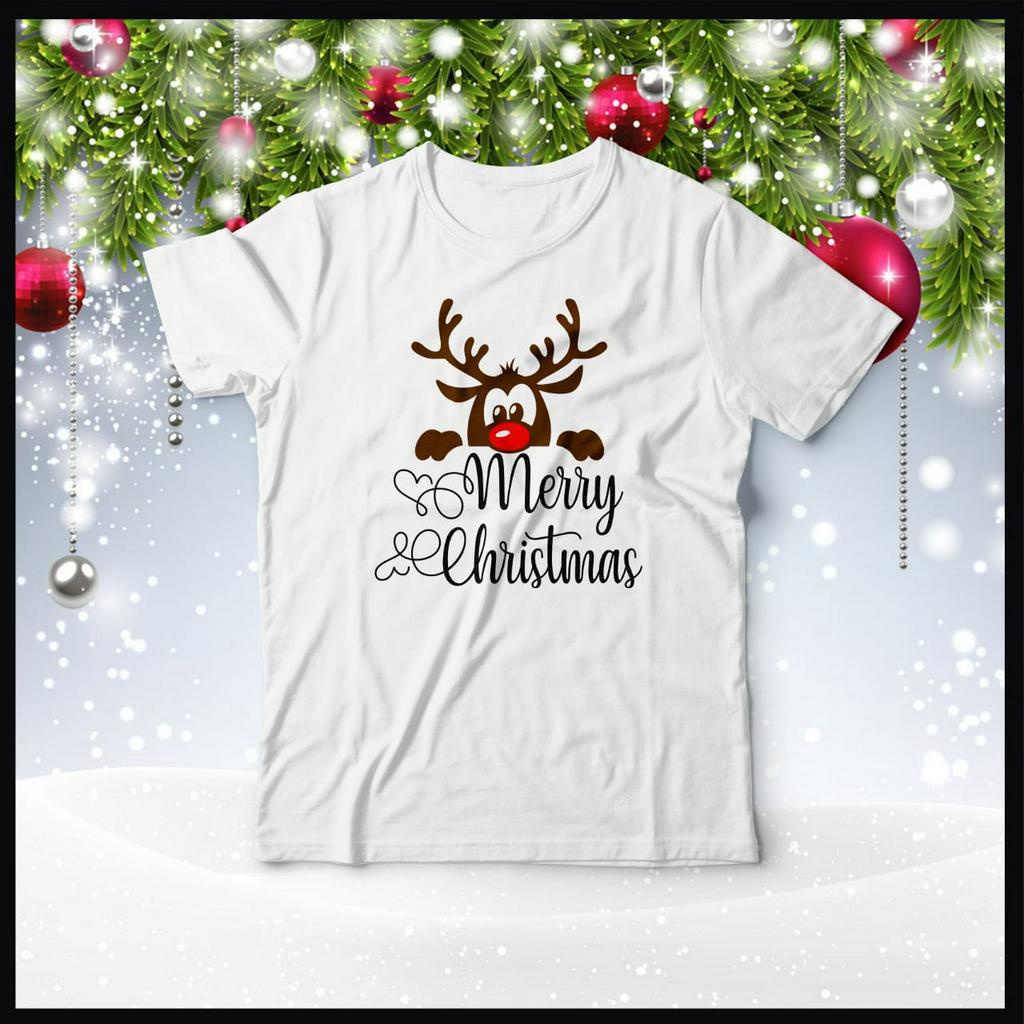 KAOS TSHIRT NATAL MERRY CHRISTMAS kepala deer REINDEER COMBED 30S