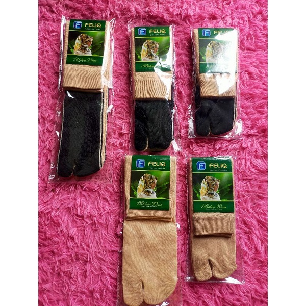 Kaos kaki jempol Muslimah PROMO telapak hitam atas coklat dan coklat polos dewasa bahan polyster dan Nylon-4