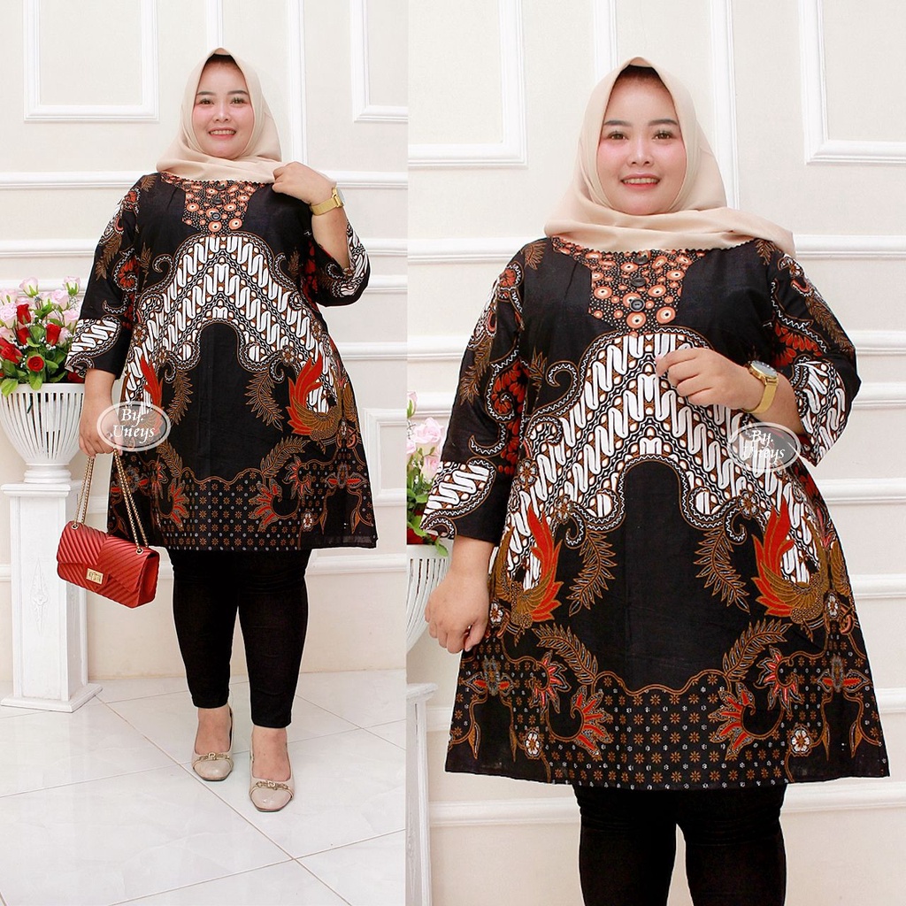 Tunik Batik Wanita Super Jumbo Big Size LD 140 / Atasan Baju Batik Kerja Kondangan Wanita Cewe Jumbo-N