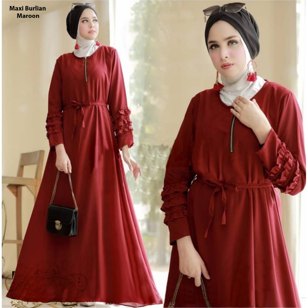 maxi burlian/terusan dress gamis syari cewek/baju muslim wanita/pakaian syari wanita hijab/maxi dres