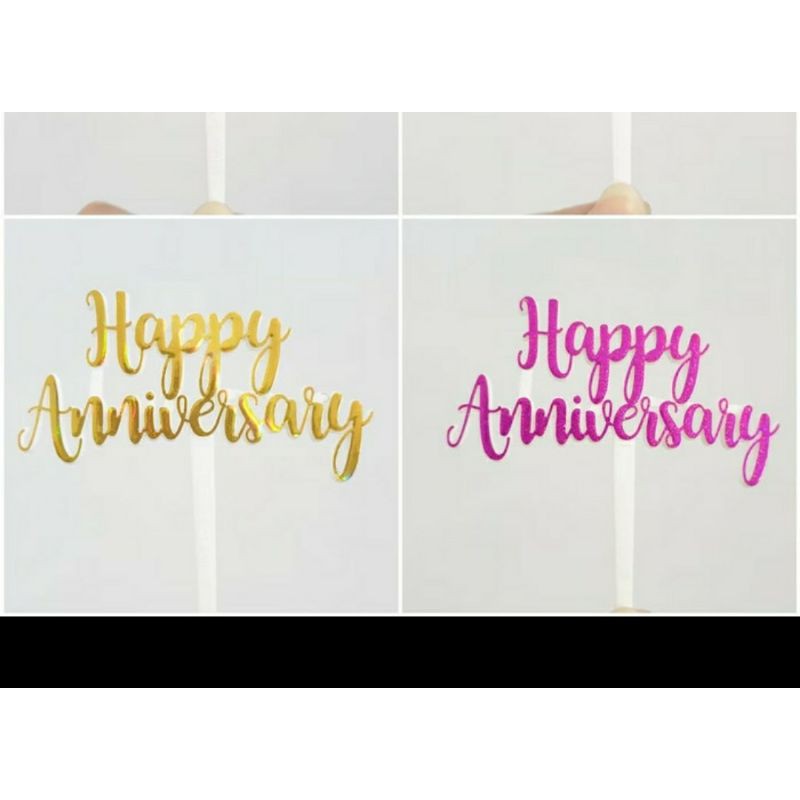 Cake topper anniversary warna gold