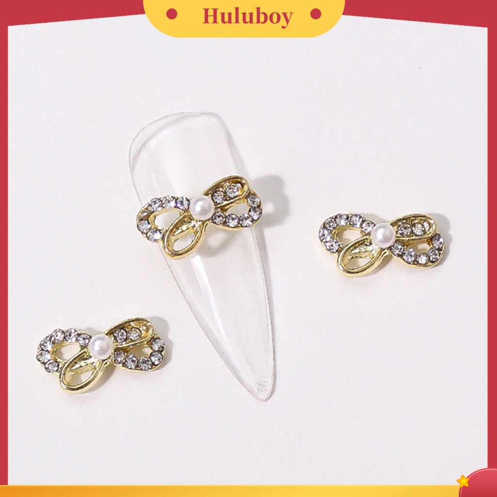 Huluboy Huluboy♡ 10 Pcs Ornamen Berlian Imitasi Bentuk Pita Hati Mutiara 3D Untuk Kerajinan Manicure Nail Art